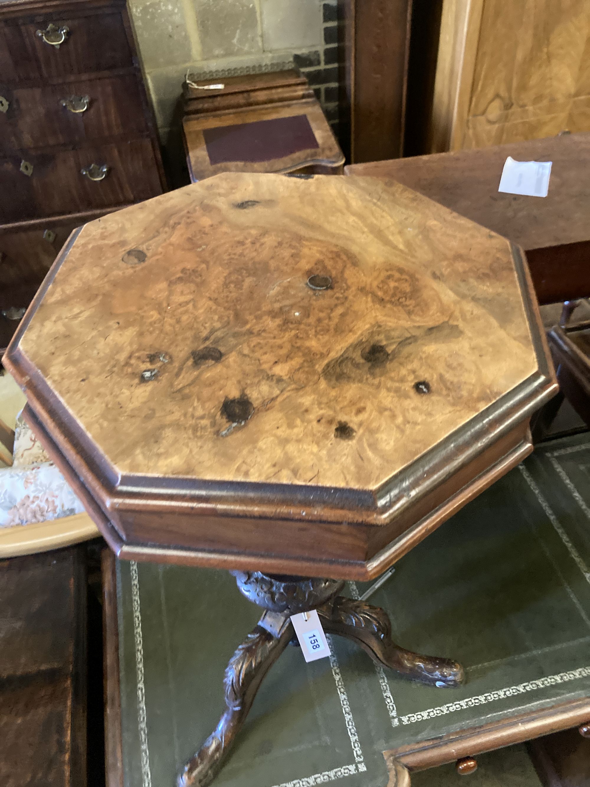 A Victorian walnut trumpet sewing/work table, width 45cm, depth 42cm, height 70cm